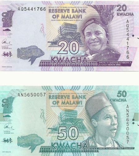 20, 50 Kwacha  UNC 2 Banknote Set