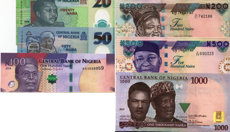 20, 50, 100, 200, 500, 1000 Naira  UNC 6 Banknote Set